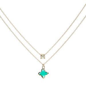 Turquoise Layered Necklace Gold Tone 16" Quatrefoil Crown & Ivy Multi Row Star